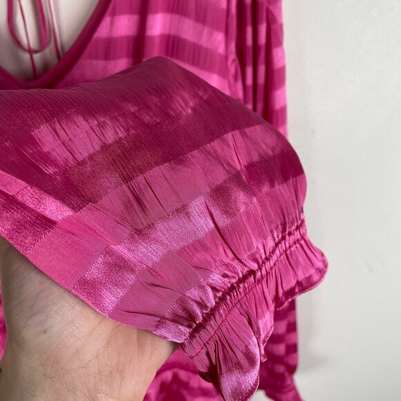 1.STATE Ruffle Tiered Long Sleeve Mini Dress Smocked Womens XL Pink Barbiecore - Picture 7 of 9